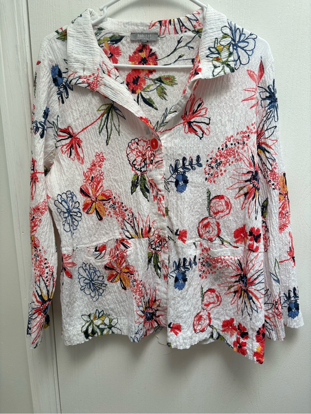 Habitat White Button-Front Floral Shirt Jacket with Multicolor Print